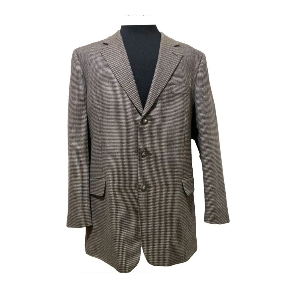 Albert Nipon Mens Size 44R Brown Houndstooth Silk Wool Sport Coat Blazer Jacket